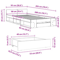 Giroletto con Cassetto Bianco 90x200 cm in Legno Multistrato 3280797