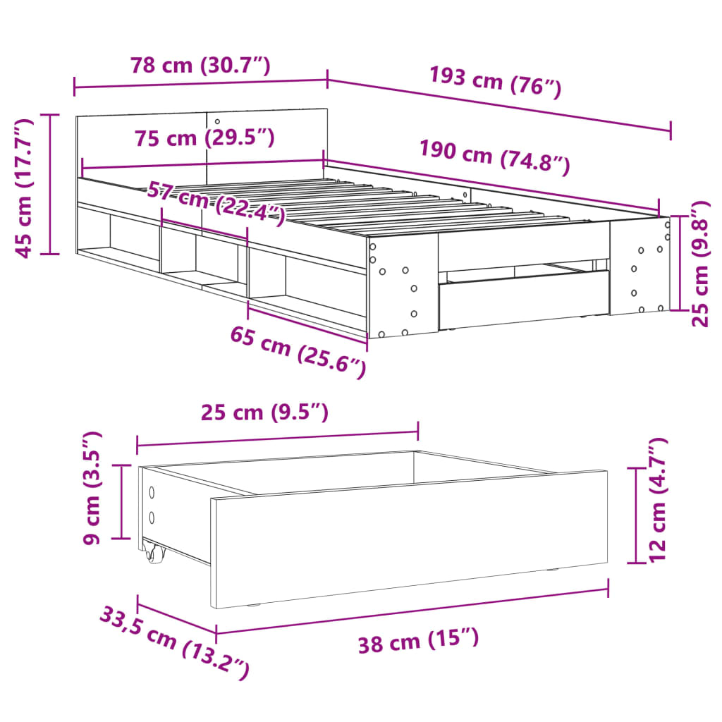 Giroletto Cassetto Rovere Sonoma 75x190 cm Legno Multistrato 3280806