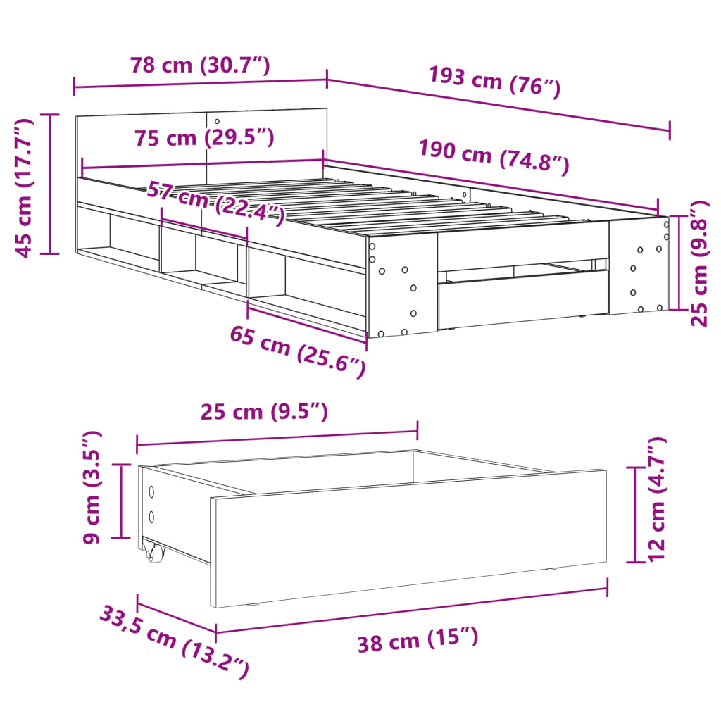 Giroletto Cassetto Grigio Cemento 75x190 cm Legno Multistrato 3280807