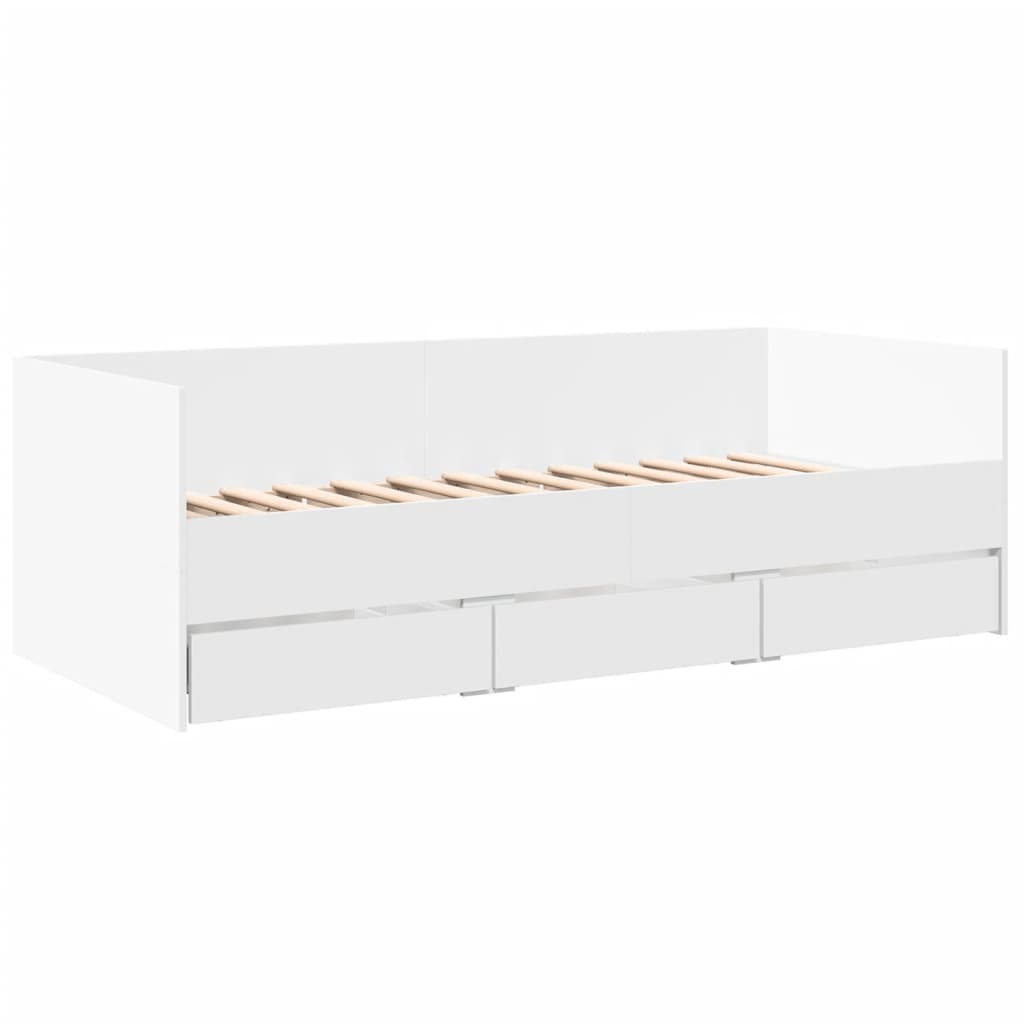 Divano Letto con Cassetti Bianco 100x200cm in Legno Multistrato 3280811