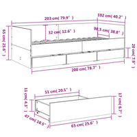 Divano Letto con Cassetti Bianco 100x200cm in Legno Multistrato 3280811