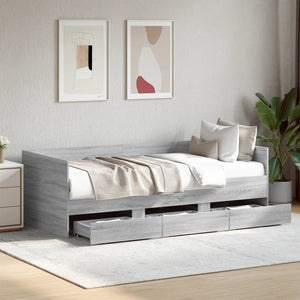 Divano Letto con Cassetti Grigio Sonoma 100x200 cm Multistratocod mxl 115039