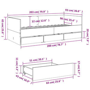 Divano Letto con Cassetti Rovere Fumo 90x200 cm Multistrato 3280822