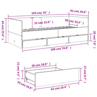 Divano Letto con Cassetti Grigio Sonoma 90x190 cm Multistrato 3280830