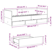 Divano Letto con Cassetti Rovere Sonoma 75x190 cm Multistrato 3280834