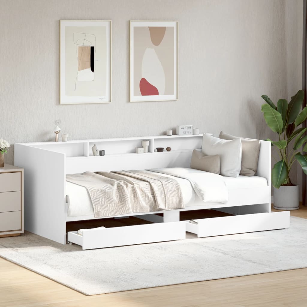 Divano Letto con Cassetti Bianco 100x200cm in Legno Multistrato 3280839