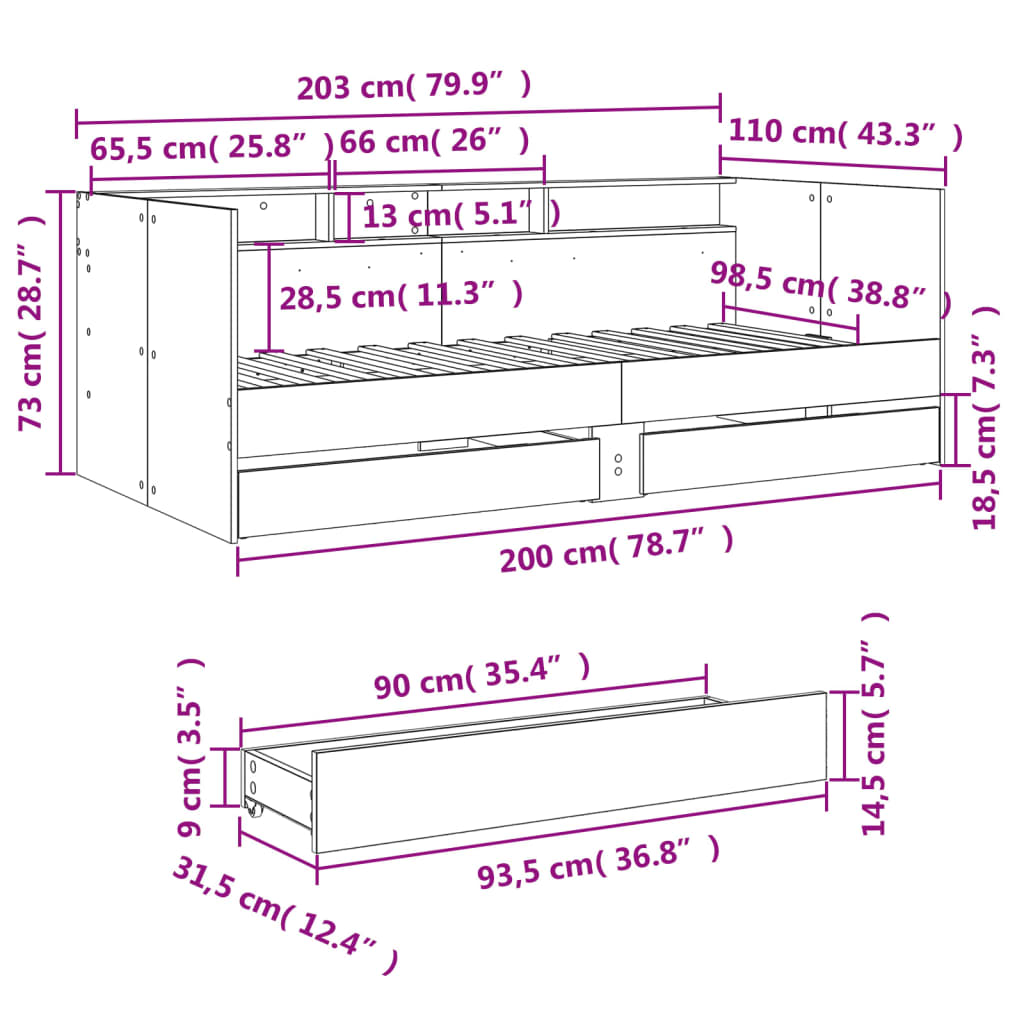 Divano Letto con Cassetti Rovere Sonoma 100x200 cm Multistrato 3280841