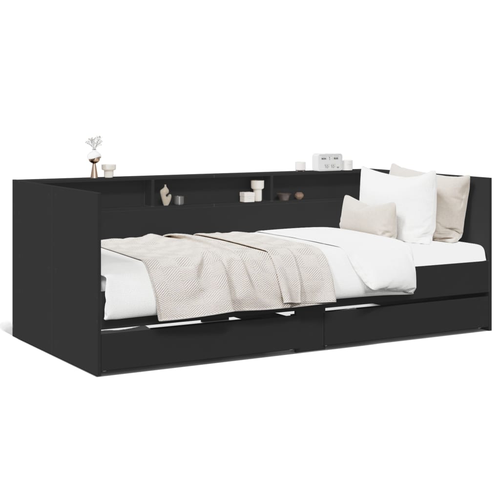 Divano Letto con Cassetti Nero 90x200 cm in Legno Multistrato 3280847