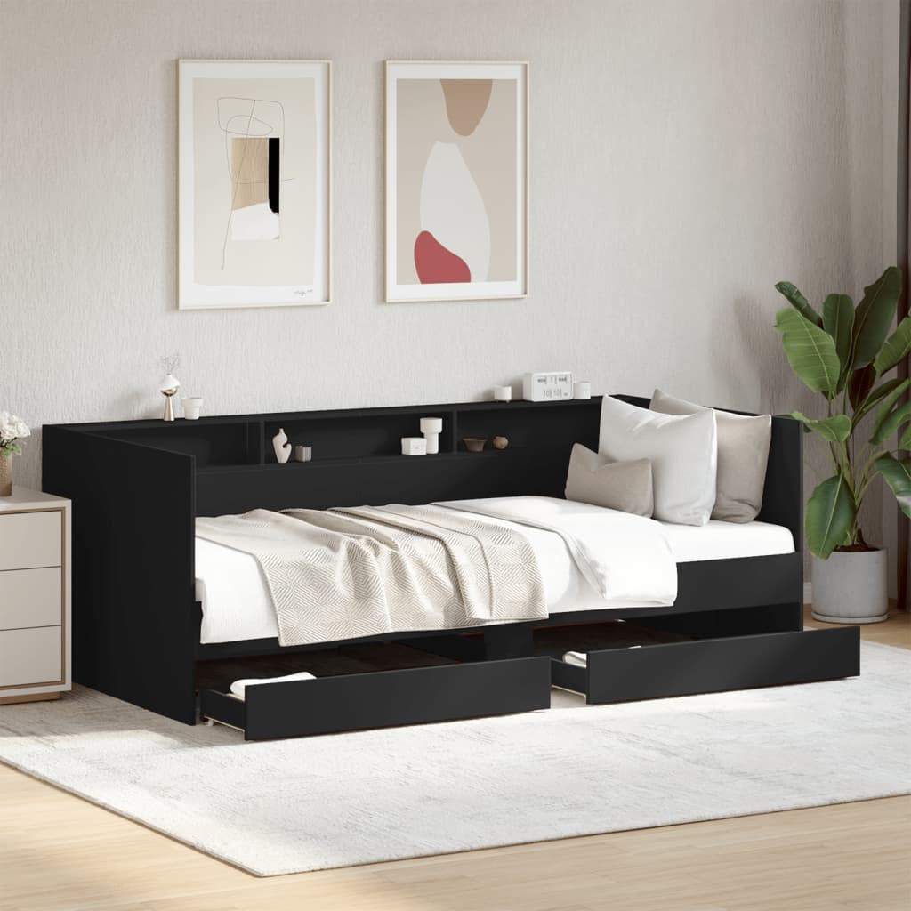 Divano Letto con Cassetti Nero 90x200 cm in Legno Multistrato 3280847