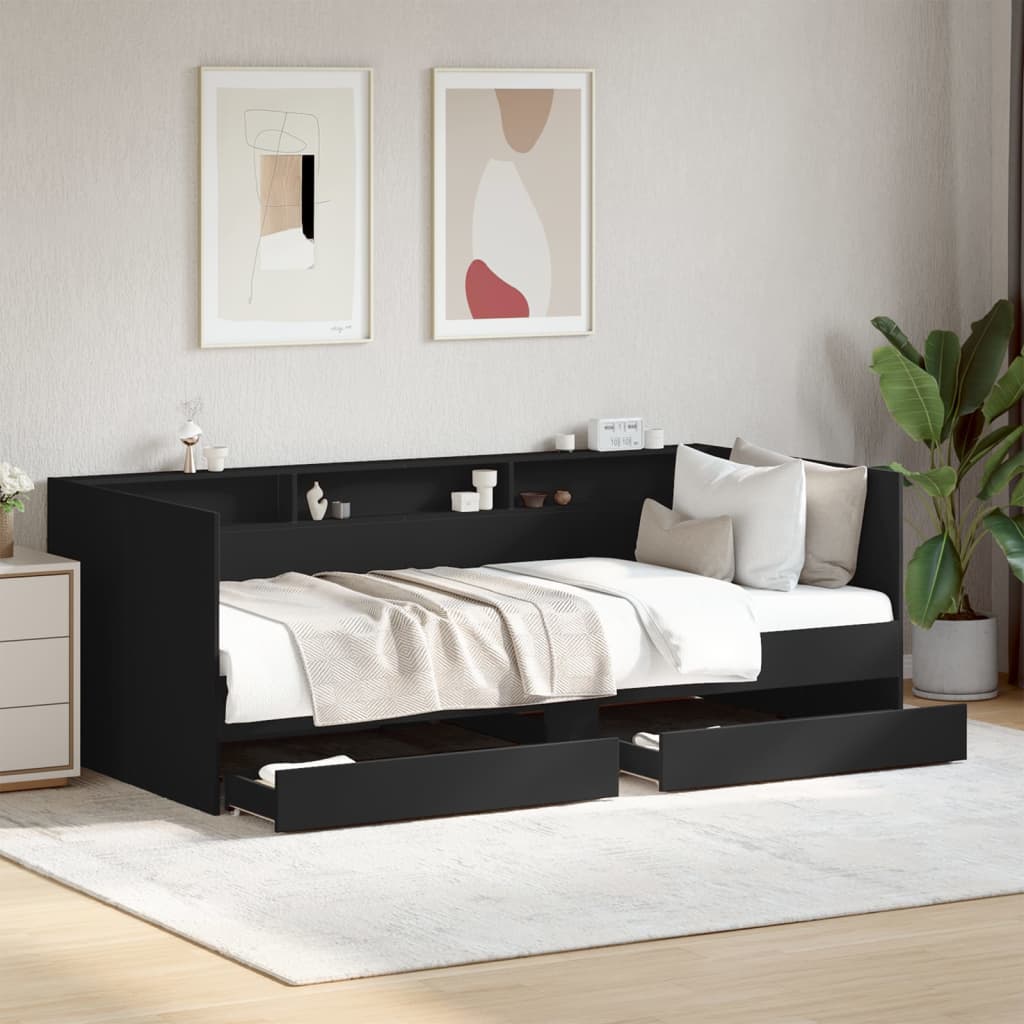 Divano Letto con Cassetti Nero 90x190 cm in Legno Multistrato 3280854