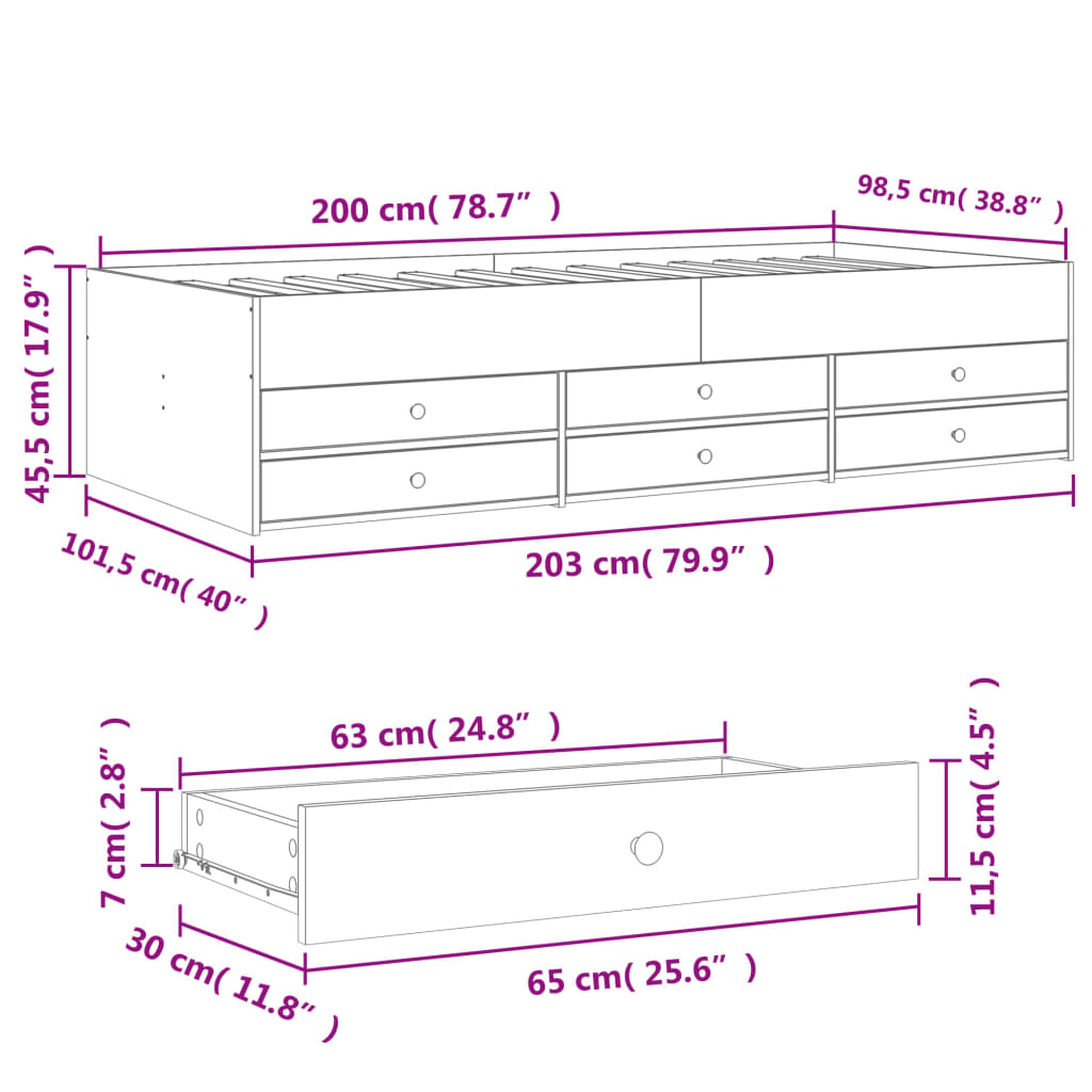 Divano Letto con Cassetti Grigio Cemento 100x200 cm Multistrato 3280870