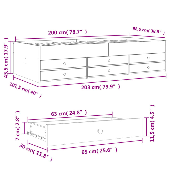 Divano Letto con Cassetti Grigio Cemento 100x200 cm Multistrato 3280870