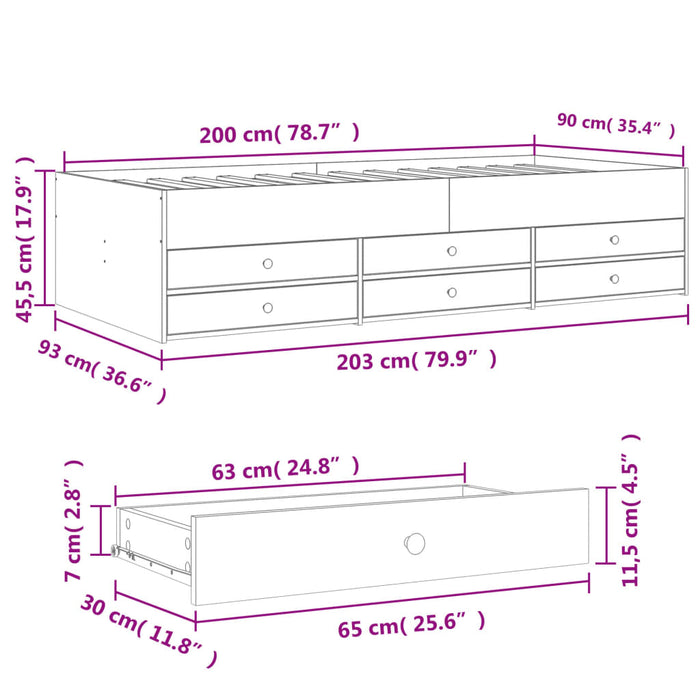 Divano Letto con Cassetti Rovere Sonoma 90x200 cm Multistrato 3280876