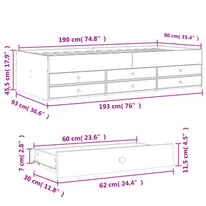 Divano Letto con Cassetti Rovere Sonoma 90x190 cm Multistrato 3280883