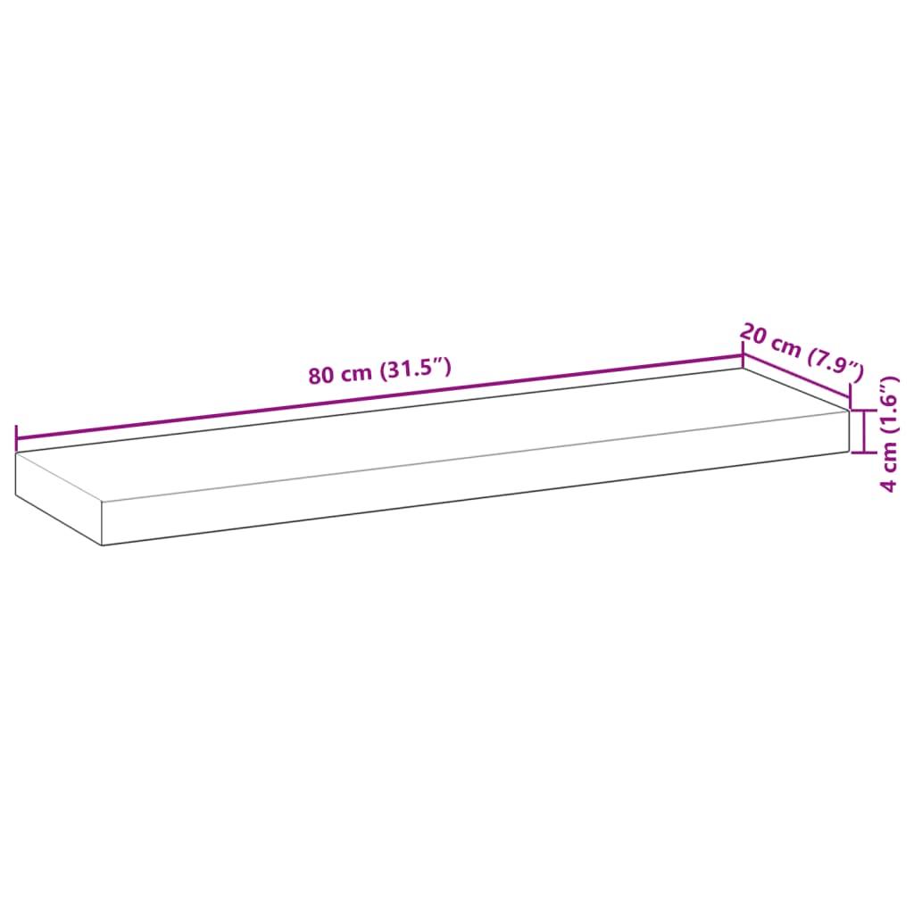 Mensole da Parete 2 pz 80x20x4 cm Legno Acacia Non Trattato 3279424