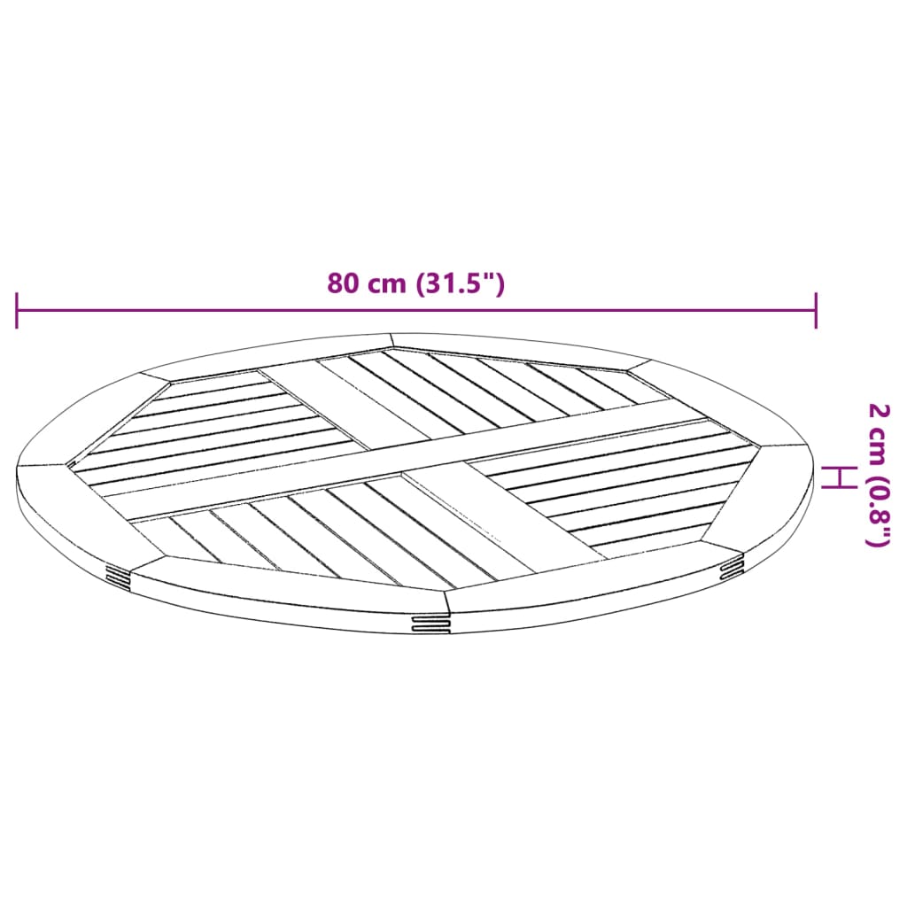 Piano per Tavolo Ø80x2,2 cm Rotondo in Legno Massello di Acacia 4004250