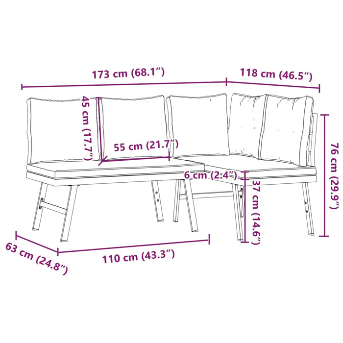 Panche Giardino con Cuscini 2pz Nere Acciaio Verniciato Polvere 4008105