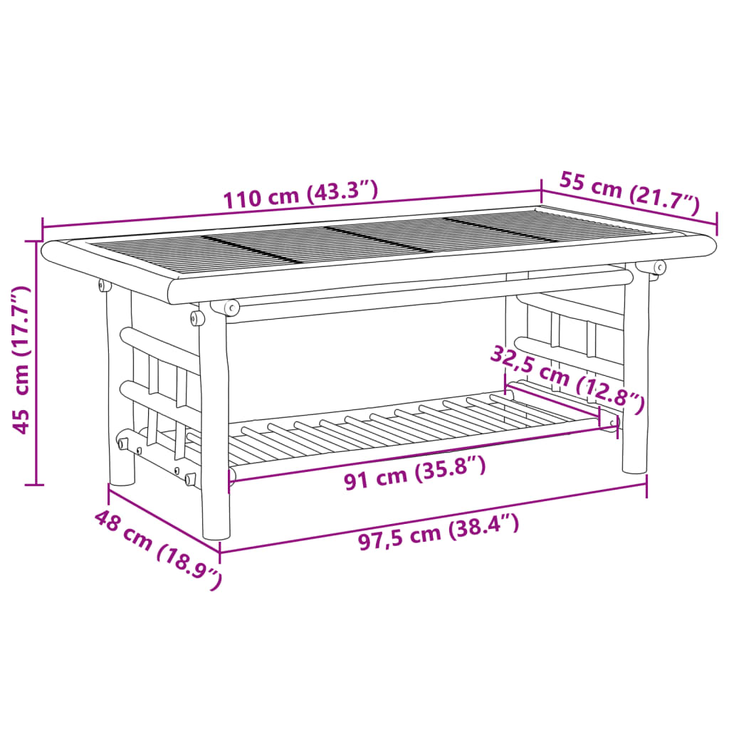 Tavolino da Salotto 110x55x45 cm in Bambù 368046