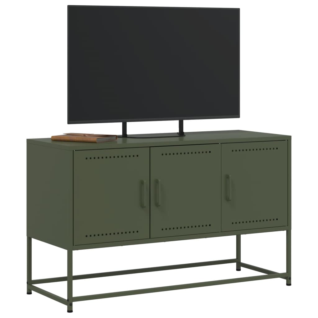 Mobile TV Verde Oliva 100,5x39x60,5 cm in Acciaio 846480