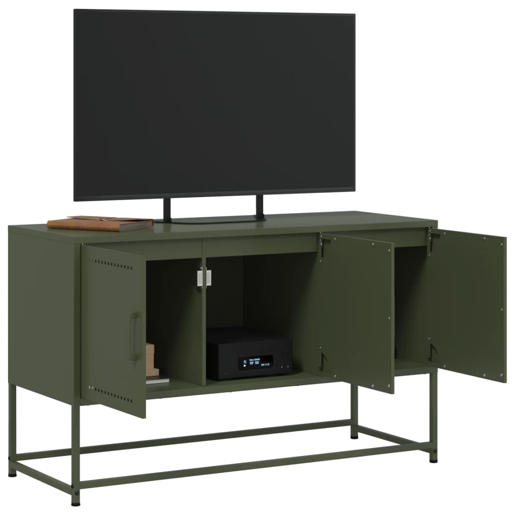 Mobile TV Verde Oliva 100,5x39x60,5 cm in Acciaio 846480