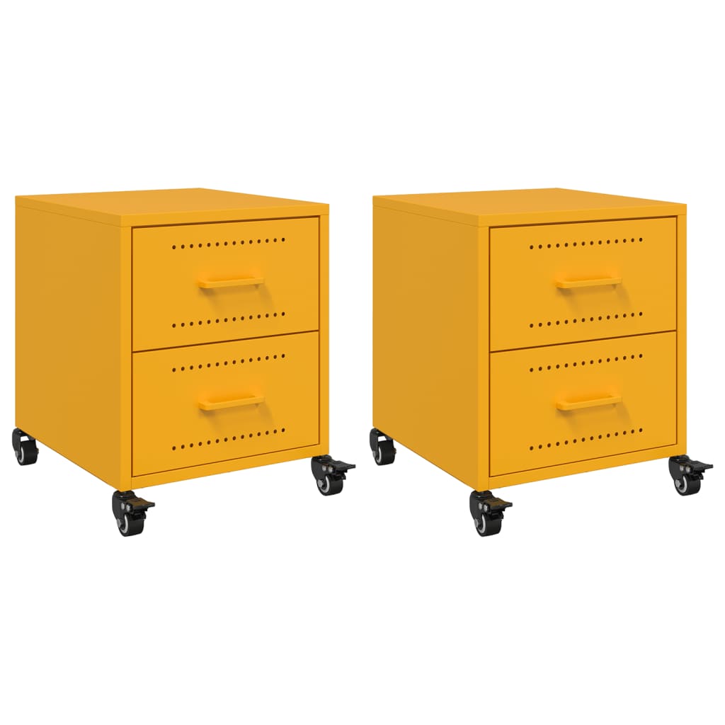 Comodini 2 pz Giallo Senape 36x39x43,5 cm in Acciaio 846633