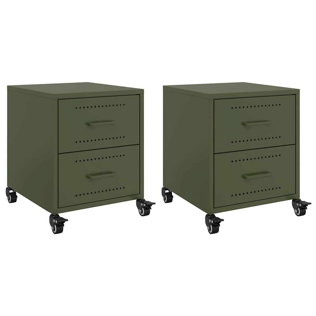 Comodini 2 pz Verde Oliva 36x39x43,5 cm in Acciaio 846635