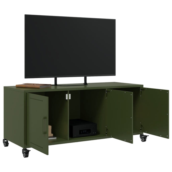 Mobile TV Verde Oliva 100,5x39x43,5cm Acciaio Laminato a Freddo 846648