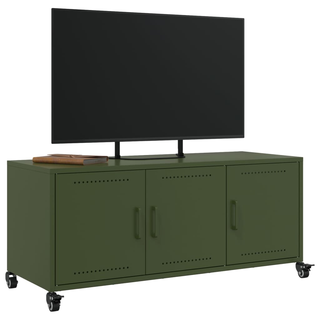 Mobile TV Verde Oliva 100,5x39x43,5cm Acciaio Laminato a Freddo 846648