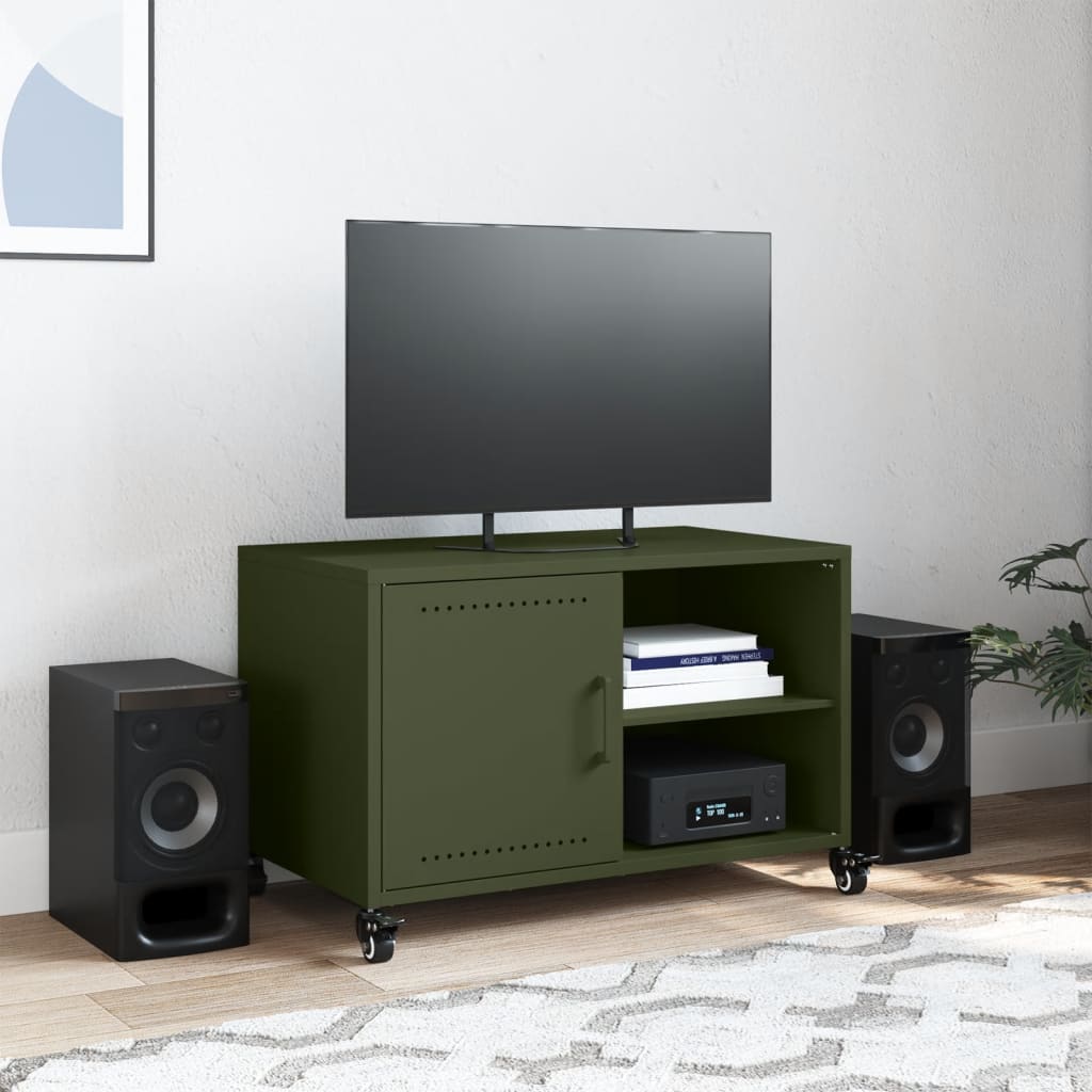 Mobile TV Verde Oliva 68x39x43,5cm in Acciaio Laminato a Freddo 846672