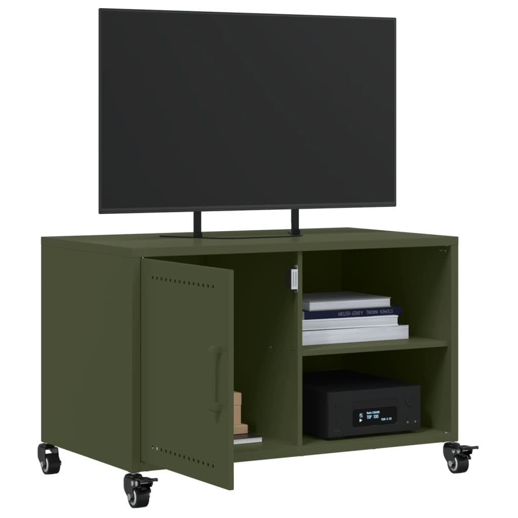 Mobile TV Verde Oliva 68x39x43,5cm in Acciaio Laminato a Freddo 846672