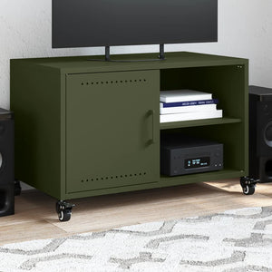 Mobile TV Verde Oliva 68x39x43,5cm in Acciaio Laminato a Freddo 846672