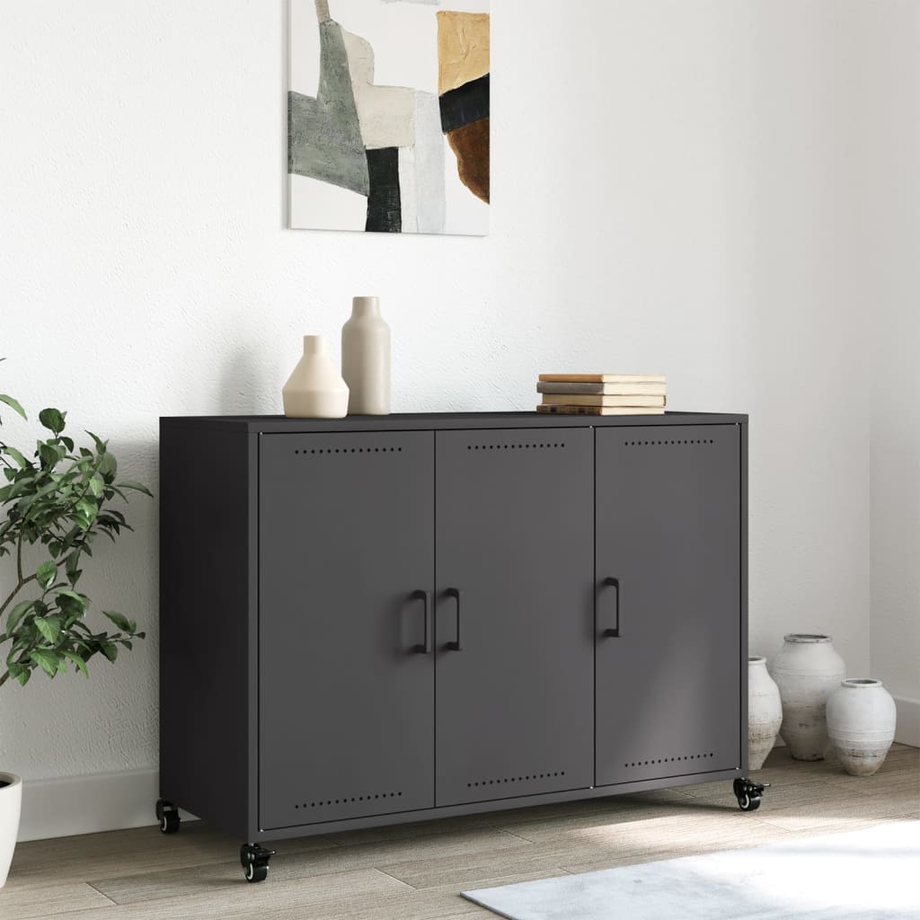 Credenza Nera 100,5x39x72 cm in Acciaio Laminato a Freddo 846680