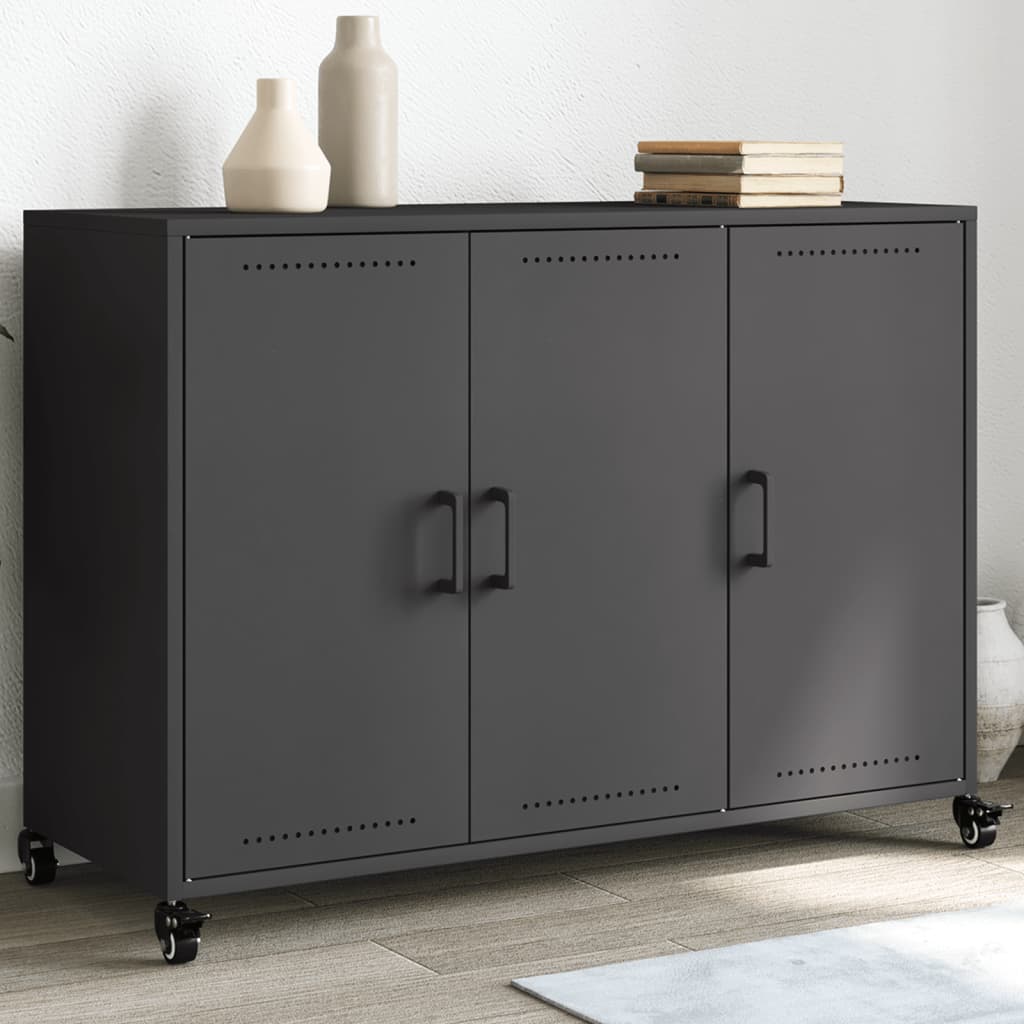 Credenza Nera 100,5x39x72 cm in Acciaio Laminato a Freddo 846680