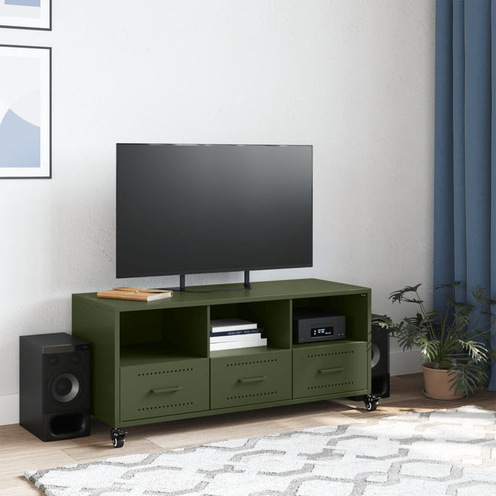 Mobile TV Verde Oliva 100,5x39x43,5cm Acciaio Laminato a Freddo 846696