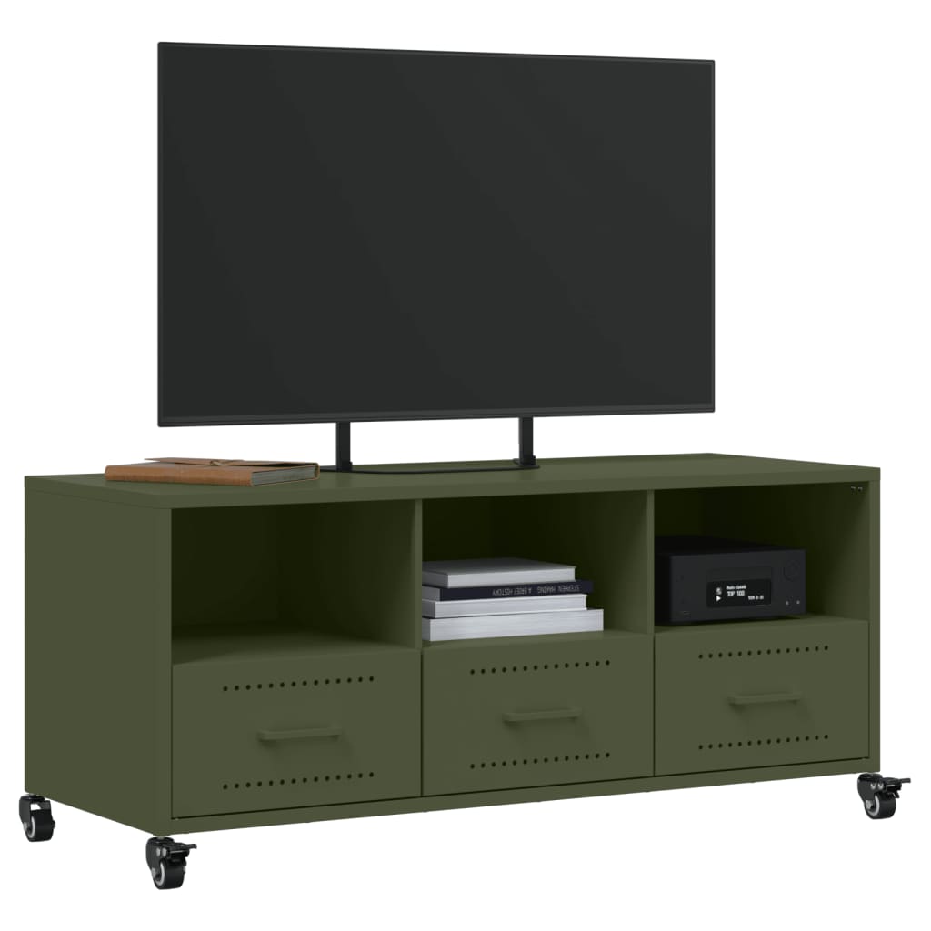 Mobile TV Verde Oliva 100,5x39x43,5cm Acciaio Laminato a Freddo 846696