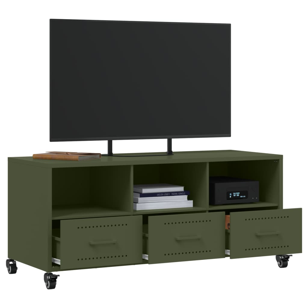 Mobile TV Verde Oliva 100,5x39x43,5cm Acciaio Laminato a Freddo 846696