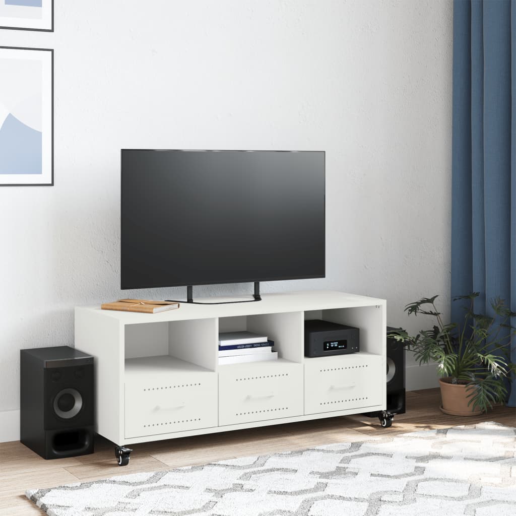 Mobile TV Bianco 100,5x39x43,5 cm in Acciaio Laminato a Freddo 846697