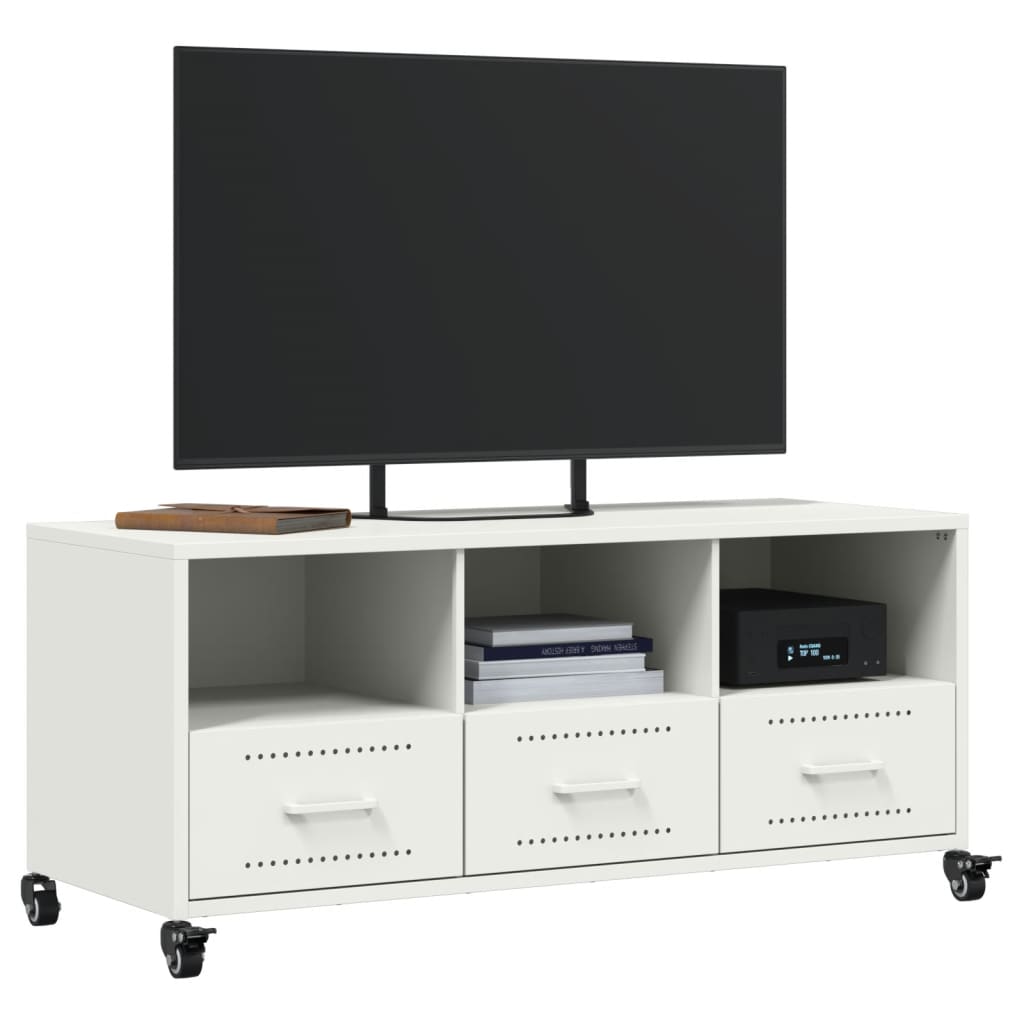 Mobile TV Bianco 100,5x39x43,5 cm in Acciaio Laminato a Freddo 846697