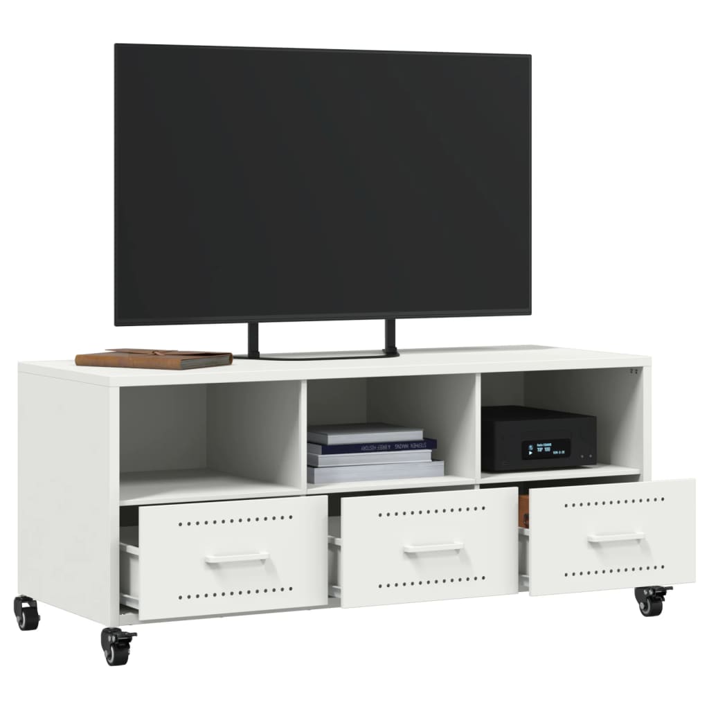 Mobile TV Bianco 100,5x39x43,5 cm in Acciaio Laminato a Freddo 846697