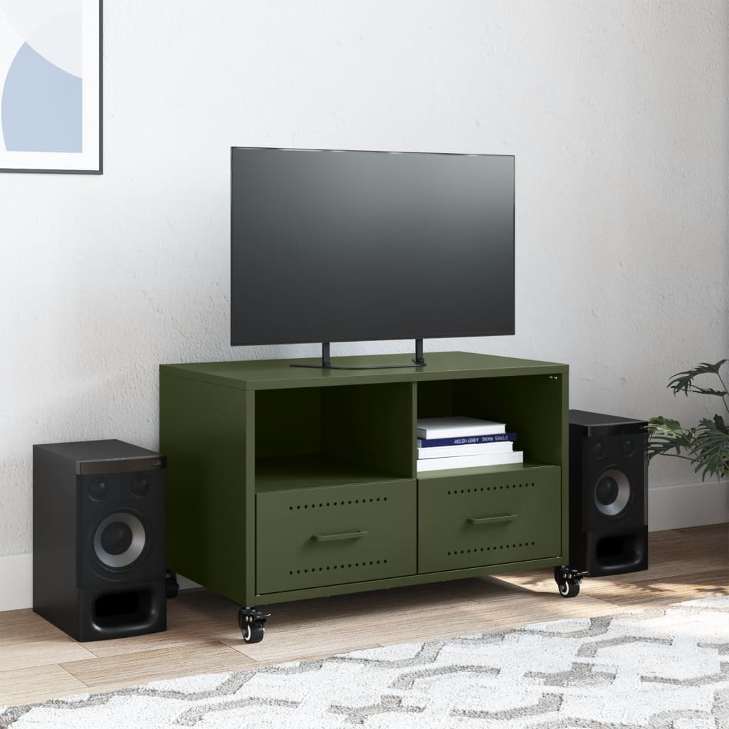 Mobile TV Verde Oliva 68x39x43,5cm in Acciaio Laminato a Freddo 846702