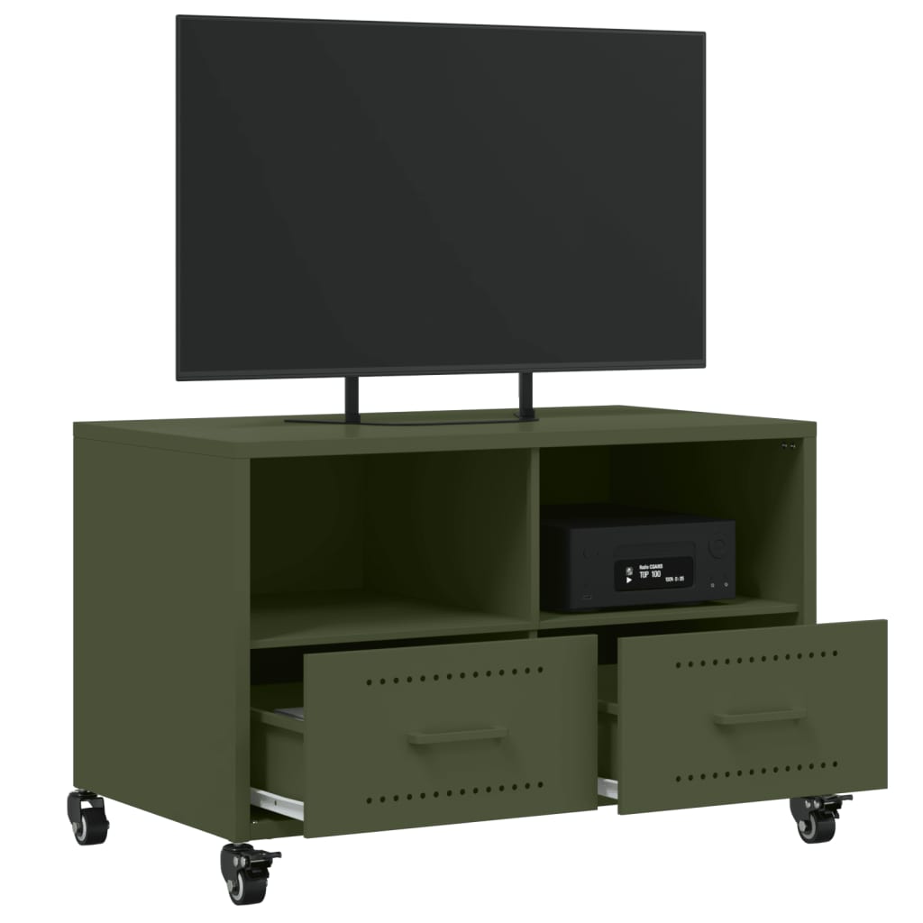 Mobile TV Verde Oliva 68x39x43,5cm in Acciaio Laminato a Freddo 846702