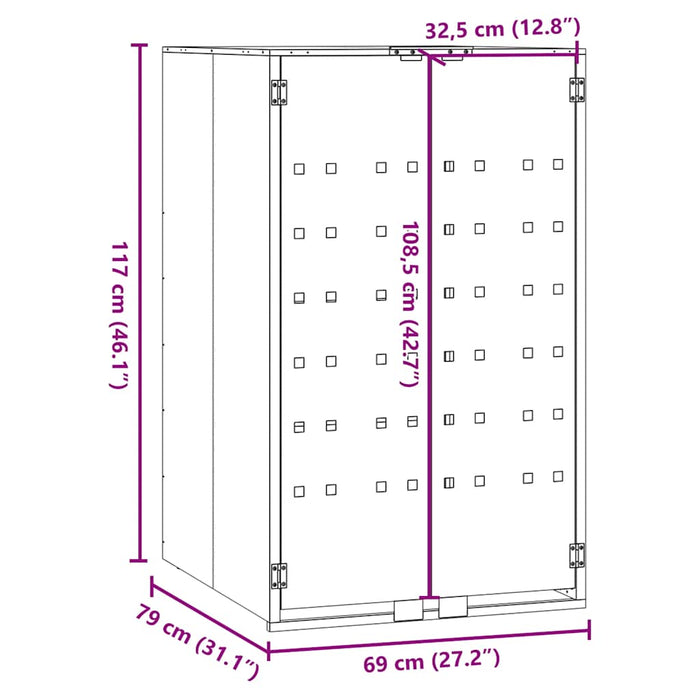 Copribidone con Ruote per Bidone Singolo Nero 69x79x117 Acciaio 4008424