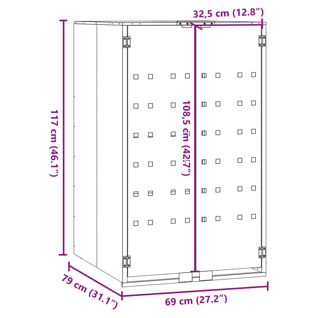 Copribidone con Ruote Bidone Singolo Grigio 69x79x117cm Acciaio 4008428