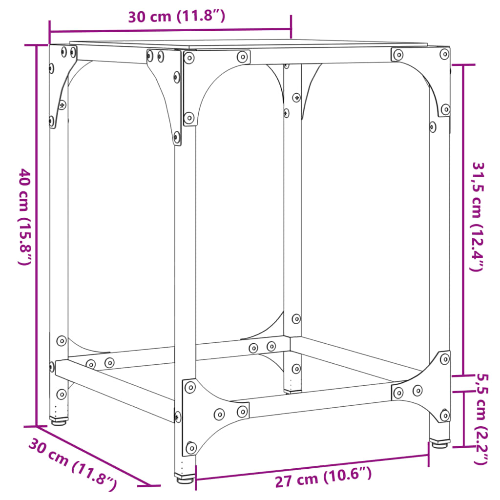 Tavolino Salotto con Piano Vetro Trasparente 30x30x40cm Acciaio 845950