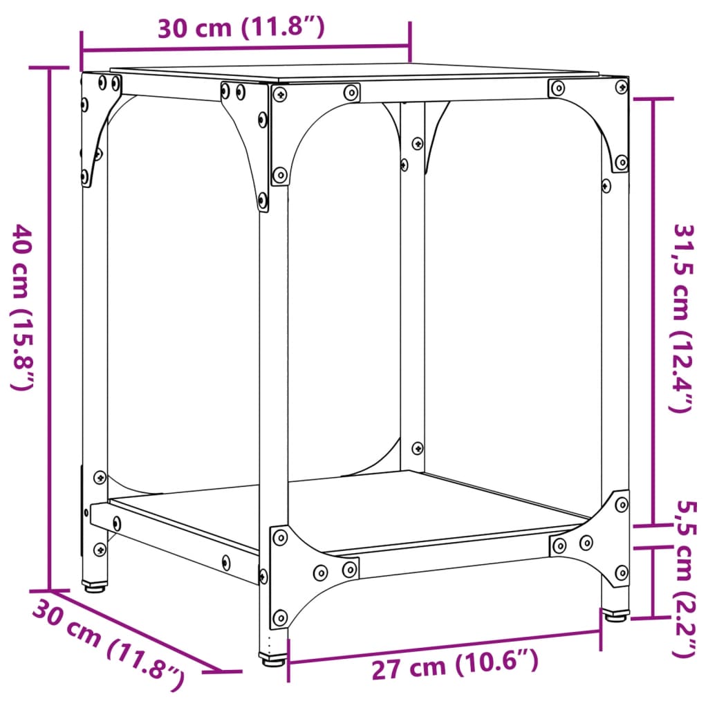 Tavolino Salotto con Piano Vetro Trasparente 30x30x40cm Acciaio 845954