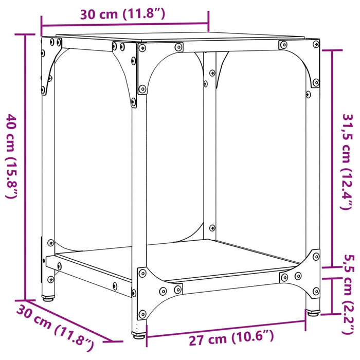 Tavolino Salotto con Piano Vetro Trasparente 30x30x40cm Acciaio 845954