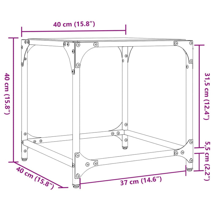 Tavolino con Piano in Vetro Nero 40x40x40 cm Acciaio 845960