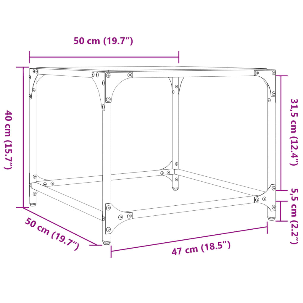 Tavolini con Piano in Vetro Trasparente 2 pz 50x50x40cm Acciaio 845966