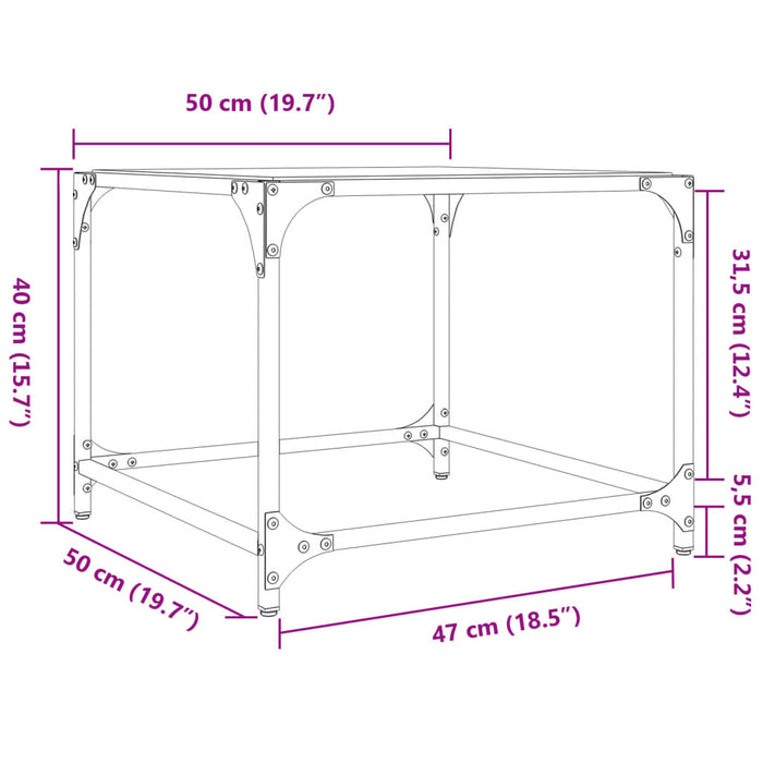 Tavolini con Piano in Vetro Trasparente 2 pz 50x50x40cm Acciaio 845966