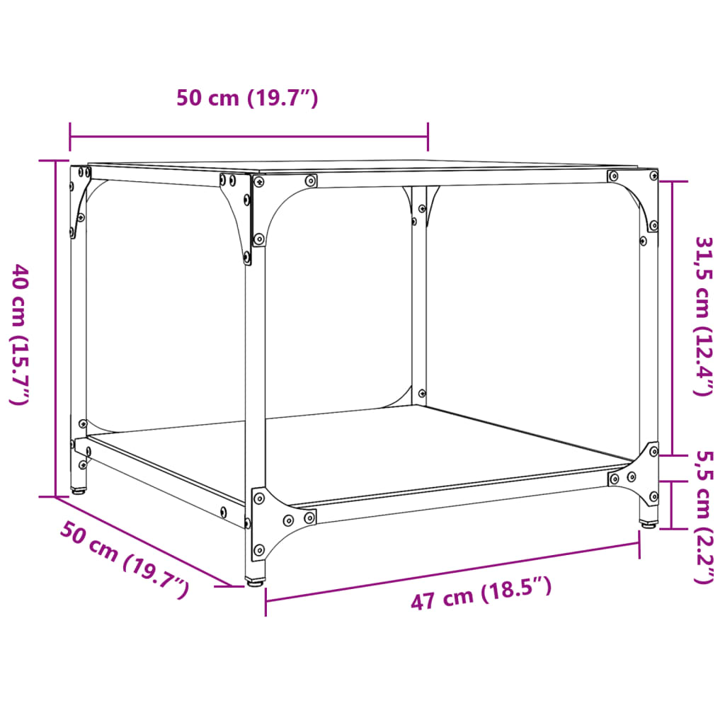 Tavolini da Salotto con Piano Vetro Nero 2pz 50x50x40cm Acciaio 845973